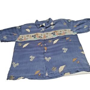 Vintage Hawaiian Silk Shirt Hawaiian Hula Girl Palms Print Bumka Bibas SS XXL